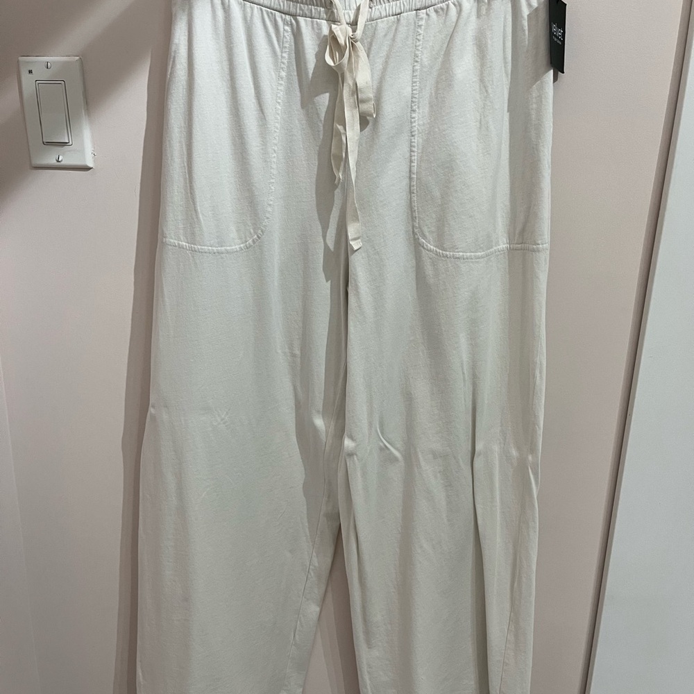 White Wide Leg Pants Tee Shirt Cotton with Elastic Waist- Velvet by Jenny Graham